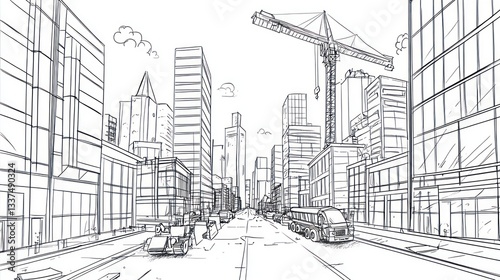 City street construction blueprint sketch