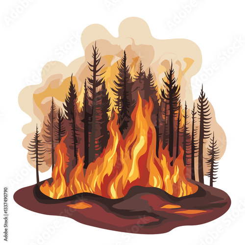 Threat of Forest Fires on Environment Vector Illustration