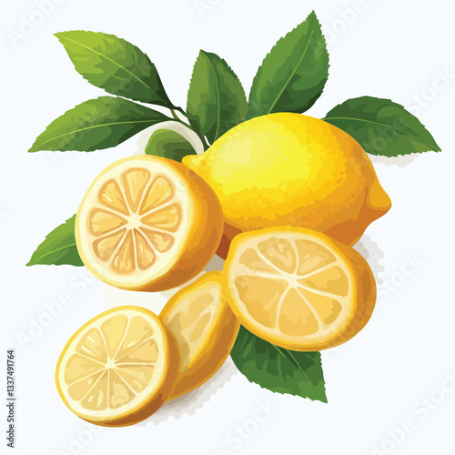 Vibrant Fresh Organic Yellow Lemon Fruit with Slices