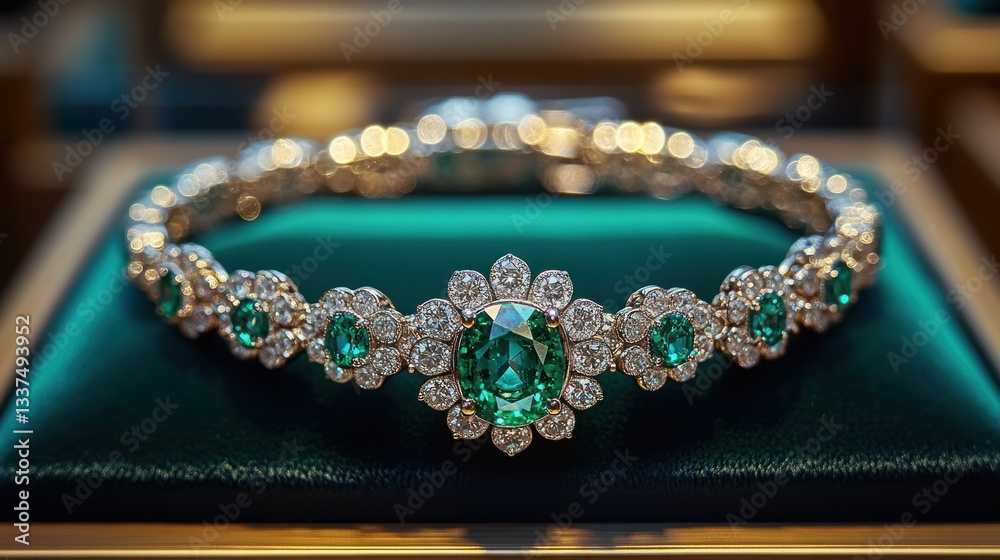 Obraz premium Luxury Emerald and Diamond Bracelet: A Jewel of Exquisite Craftsmanship