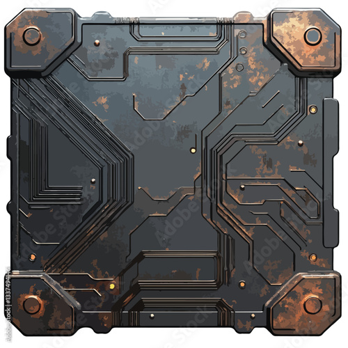 Futuristic Metal Panel Circuitry Rust T