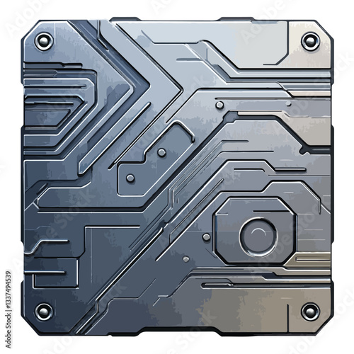 Futuristic Metal Panel with Circuitry Design