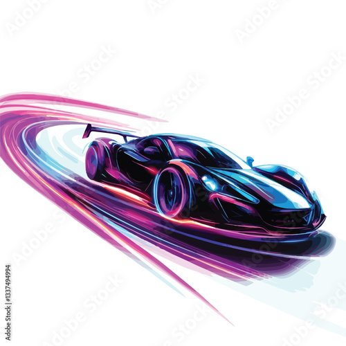 Futuristic Sports Car on Neon Highway: Powerful Image for Modern Designs