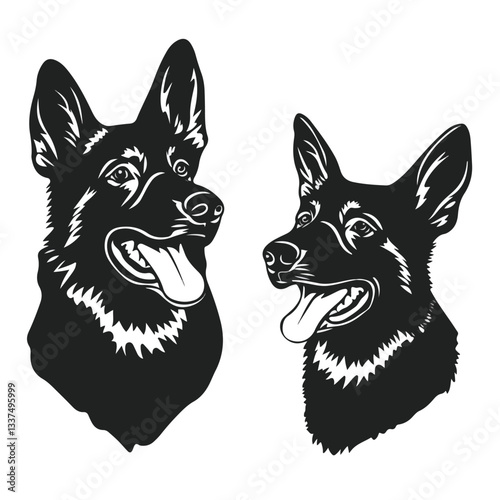 Professional German Shepherd Dog Black Silhouette Portrait EPS Image