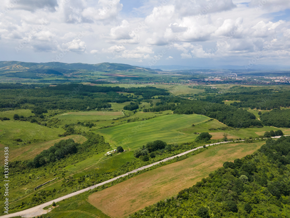 Obraz premium Aerial view of Vitosha Mountain near Village of Rudartsi, Bulgaria