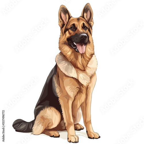 German Shepherd Dog Full Body Vector Illustration
