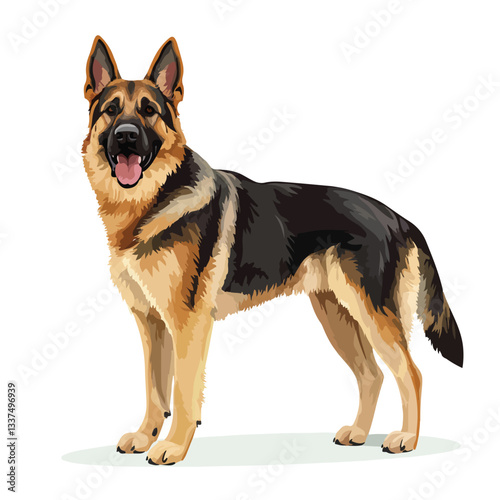 German Shepherd Dog Full Body Vector Illustration