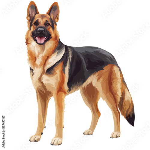 German Shepherd Dog Full Body Vector Illustration