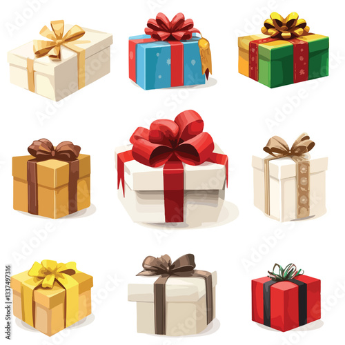 3D Gift Box Presents with Bows and Ribbon