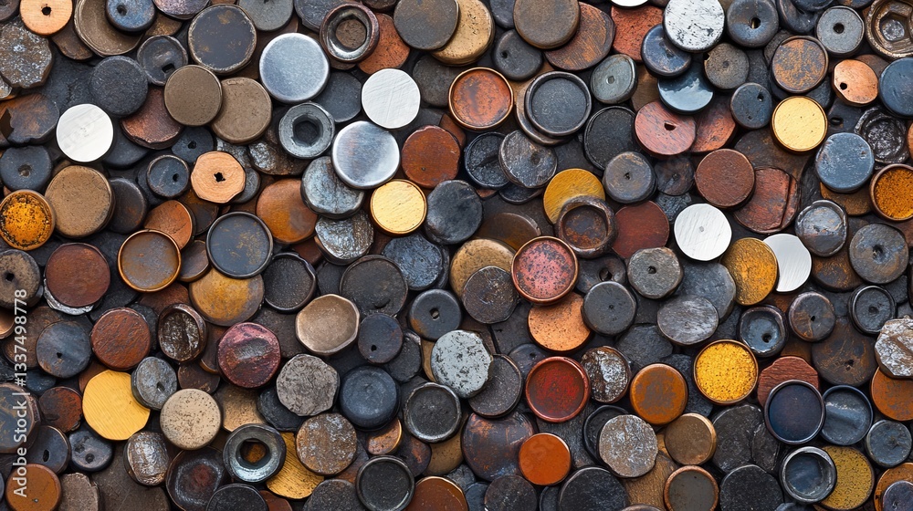 A selection of steel tapping screws, including metal, iron, and chrome screws, displayed as a background, with wood screws also included