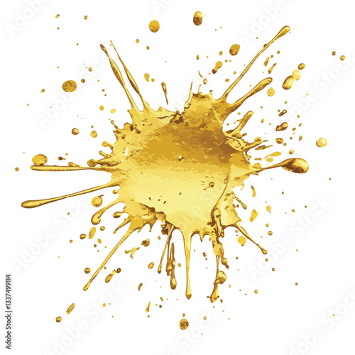 Golden Paint Splatter on Vector Illustration
