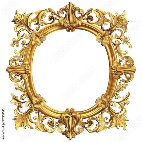 Elegant Gold Colored Frame with Intricate Floral Designs EPS