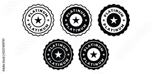 Platinum Badge Label Sticker with Star Icons Black and White Color Vector Design Illustration Template