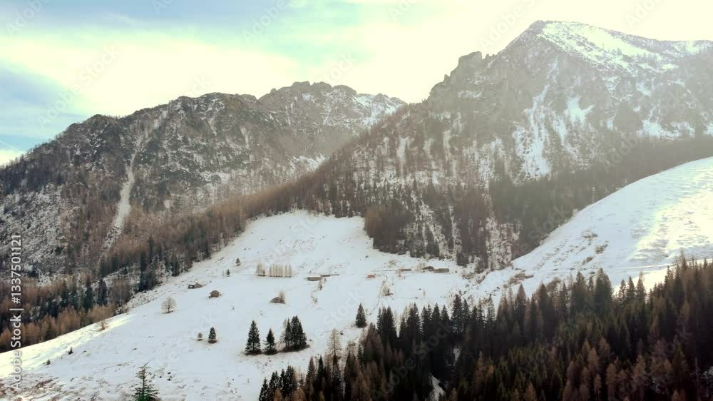 panoramic view of snow-capped mountains, drone vie panoramic view of snow-capped mountains, drone vie