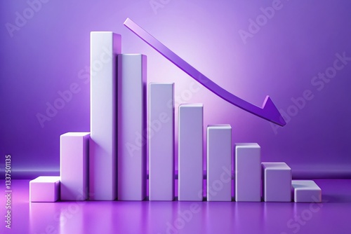 Free Download 3D Purple and White Declining Bar Graph with Falling Arrow - Stock Photo - GFXLoad
