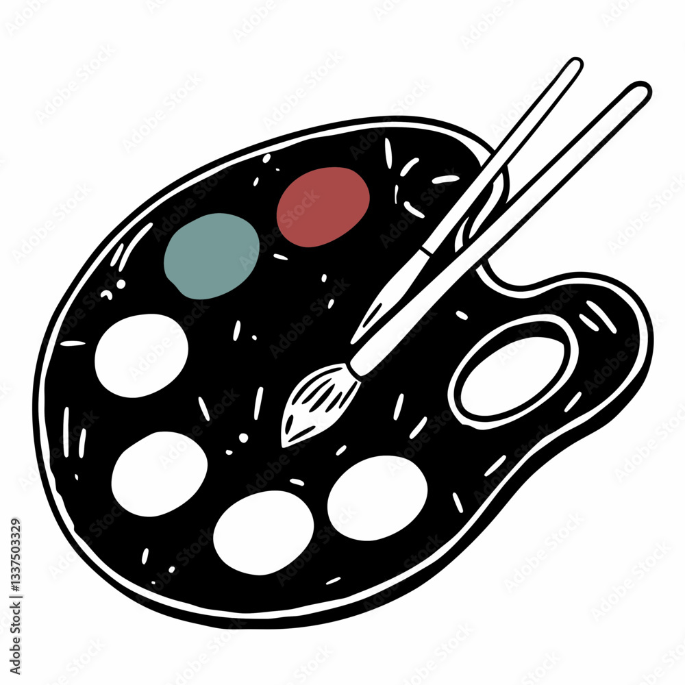 Artist Palette with Paints and Brush in Simple Style Artist Palette with Paints and Brush in Simple Style