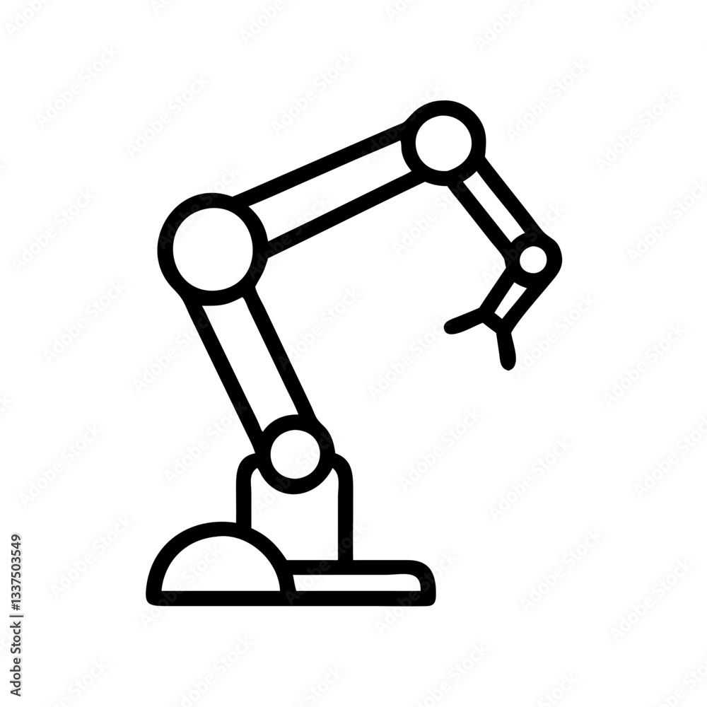 Industrial robotic arm drawing in minimalist style on white background Industrial robotic arm drawing in minimalist style on white background