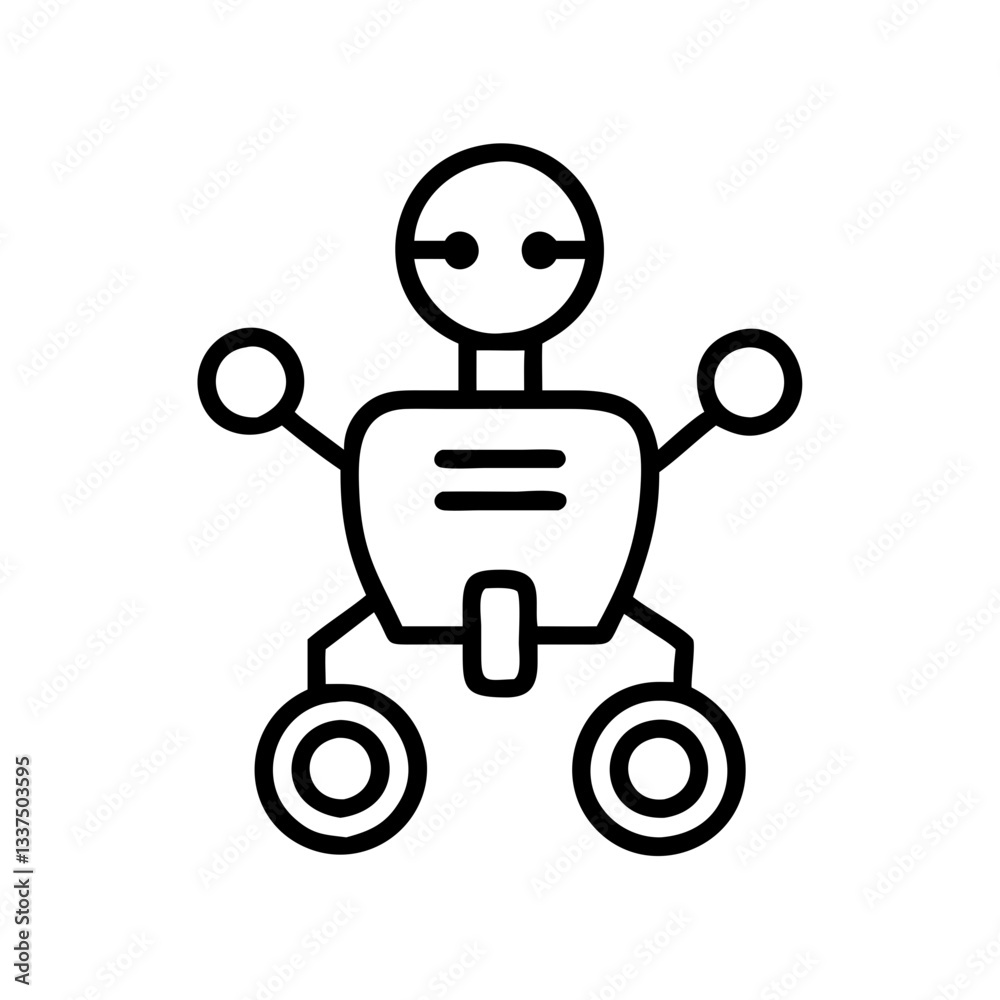 Robot character illustration with arms raised on a white background  