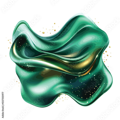 Green Abstract Wavy Liquid Texture with Glossy Finish