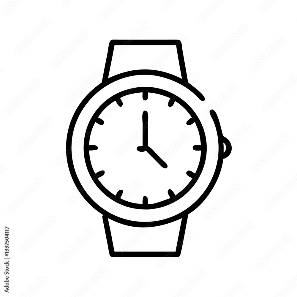 Simple line art of a classic wristwatch on a white background Simple line art of a classic wristwatch on a white background