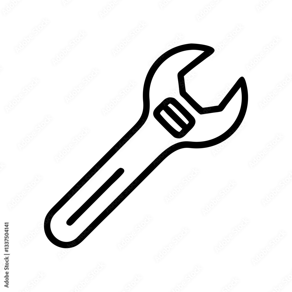 Adjustable wrench outline icon on white background Adjustable wrench outline icon on white background