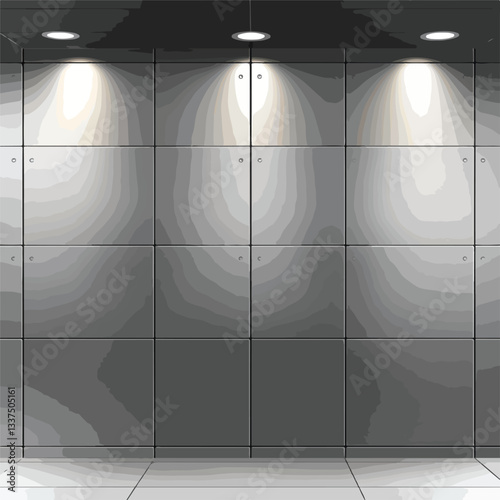 Modern Grey Metal Wall with Recessed Lighting Vector Illustration