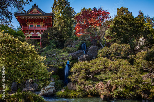 Red pagoda in the Japanese Tea Garden in the Golden Gate Park, San Francisco