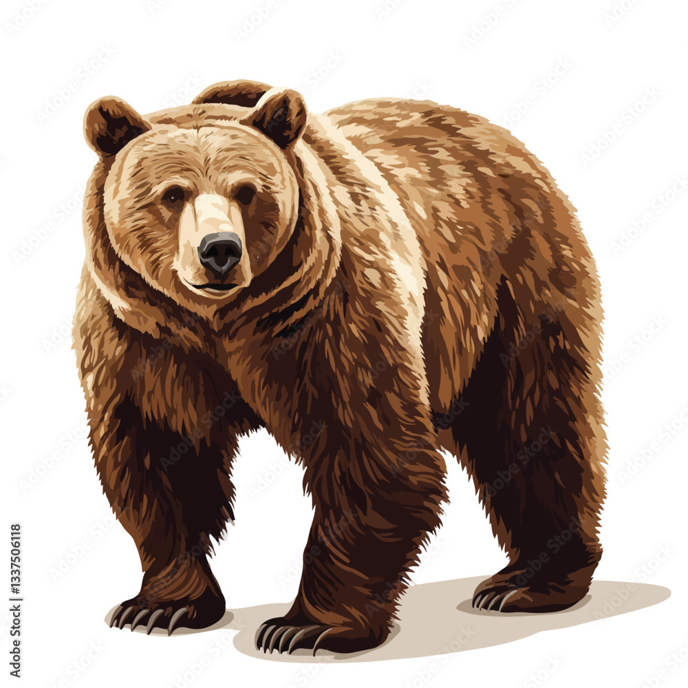 Obraz premium Full Body Grizzly Bear Vector Illustration - Detailed and Realistic Wildlife Graphic