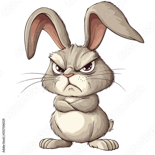 Grumpy Rabbit with Furrowed Brows and Downturned Expression