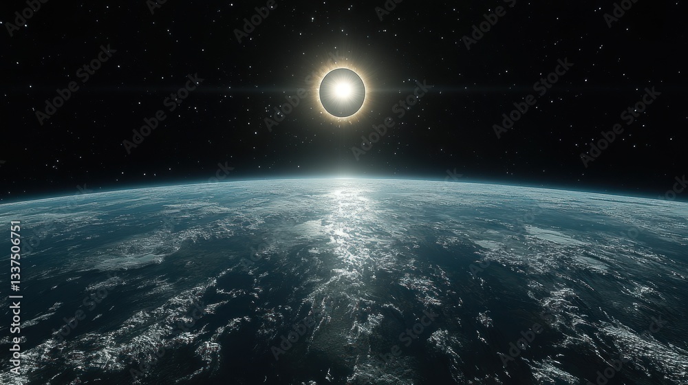 Obraz premium Annular Solar Eclipse Over Earth: A Celestial Spectacle