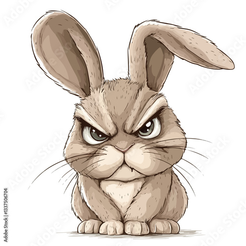 Grumpy Rabbit with Furrowed Brows and Downturned Expression