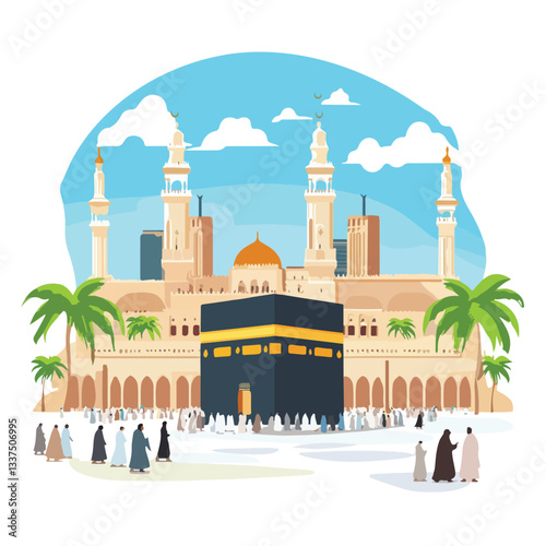 Hajj and Umrah Season Flat Vector Illustration