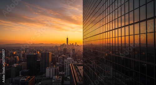 Sunset over the skyscraper building