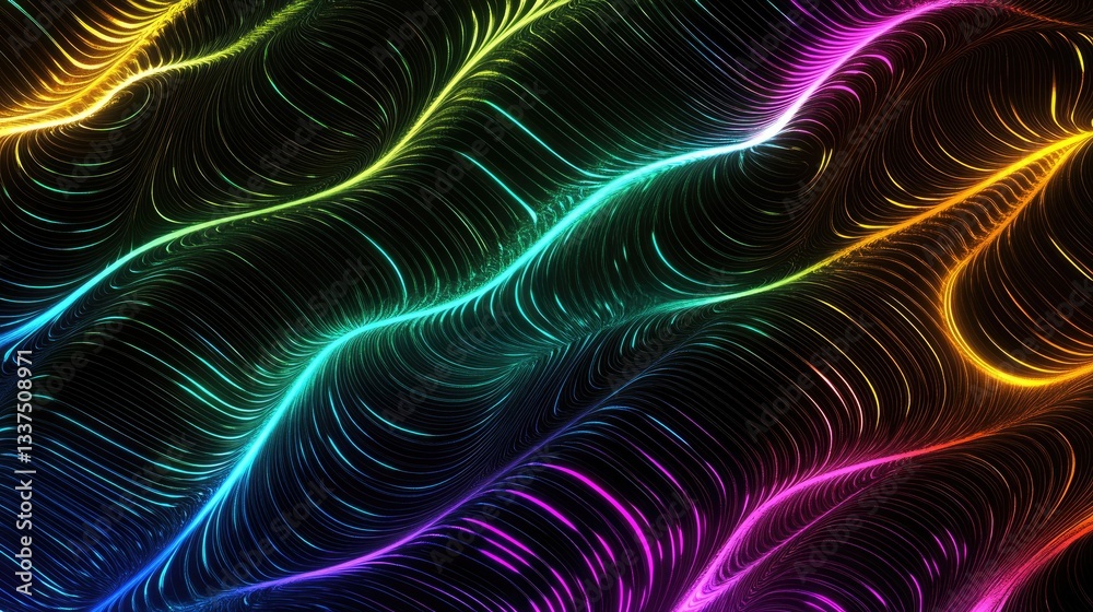 Fototapeta premium High-contrast neon rainbow waves creating a futuristic cyber look