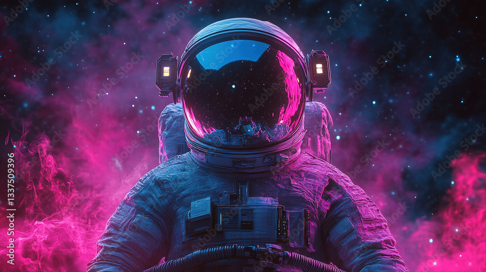 Fototapeta premium Astronaut exploration adventure outer space digital art cosmic environment close-up view futuristic concept