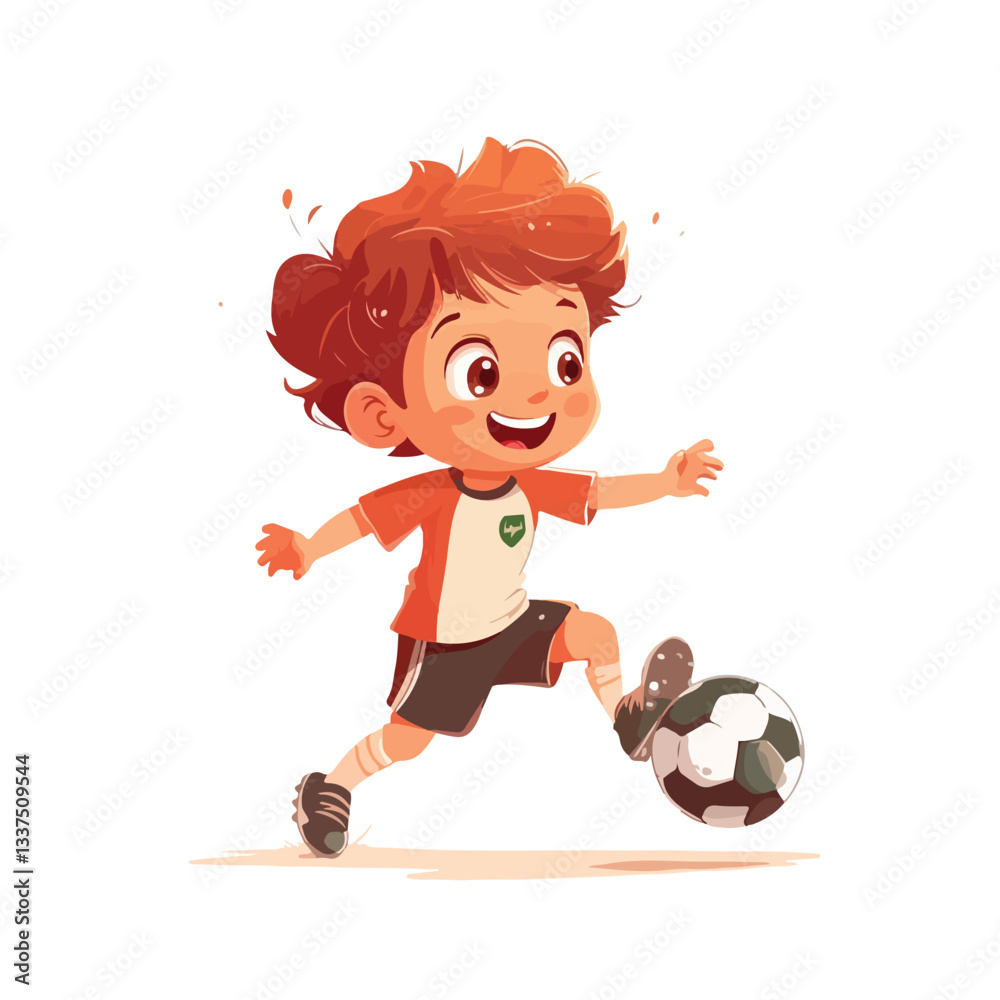 Happy Little Boy Playing Soccer Football Game Happy Little Boy Playing Soccer Football Game