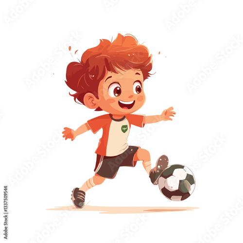 Happy Little Boy Playing Soccer Football Game
