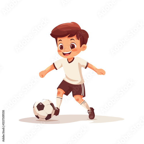 Happy Little Boy Playing Soccer Football Game