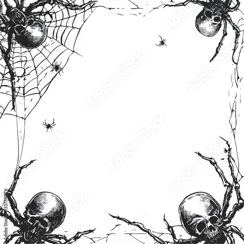 Spooky Halloween Bones Border Frame in Black and White