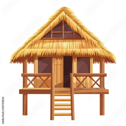 Tropical Beach House and Bar on Hawaii Island Vector Illustration