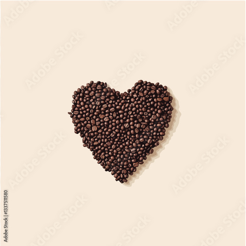 Coffee Bean Heart on Beige Background