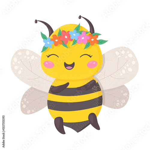 Wallpaper Mural Cute Bee childish vector illustration in flat style. Funny bees Insect. For poster, greeting card and children s design. Baby style drawing. Torontodigital.ca