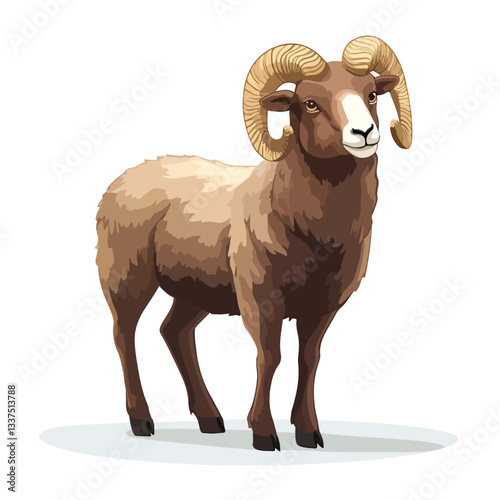 Majestic Horned Ram Bighorn Sheep Vector Illustration Full Body