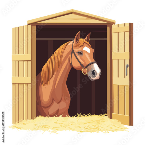 Majestic Horse in Stable Vector Illustration Isolated