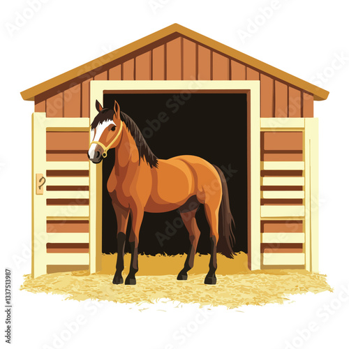 Majestic Horse in Stable Vector Illustration Isolated
