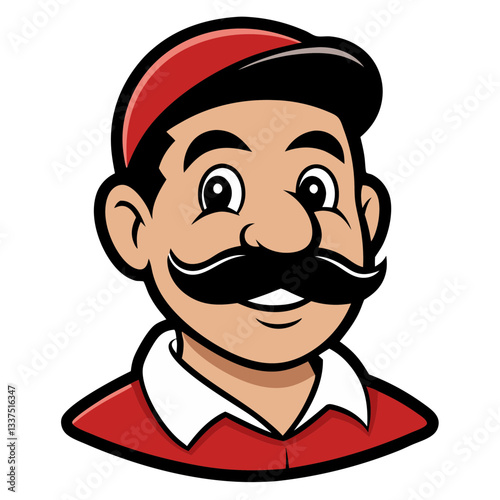 a portrait of a man with a red hat and a large mustache, looking straight vector illustration