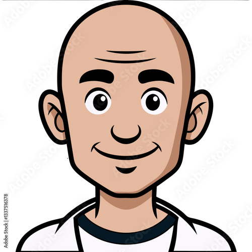 an illustration of a bald, smiling man with a friendly expression. He has a smooth, hairless head and a gentle smile