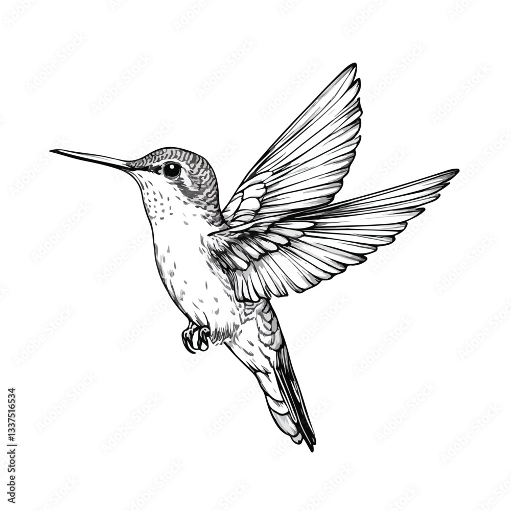 Obraz premium Elegant Hummingbird in Flight on White Background