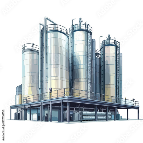 Hydrogen Power Plant with Large Steel Tanks and Pipes