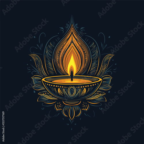 Diwali Festival of Lights Traditional Illustration